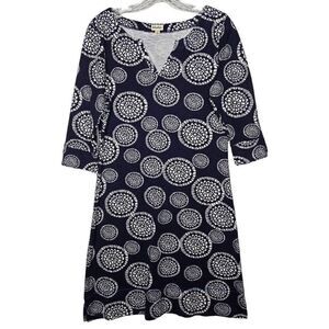 Hatley Blue Split Neckline 3/4 Sleeves Shift Dress Size Small